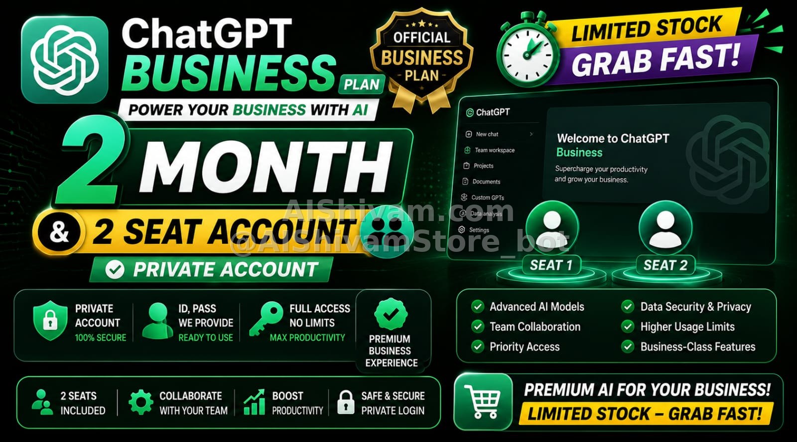 🤖 ChatGPT Business Private – 2 Months | 2 Seats