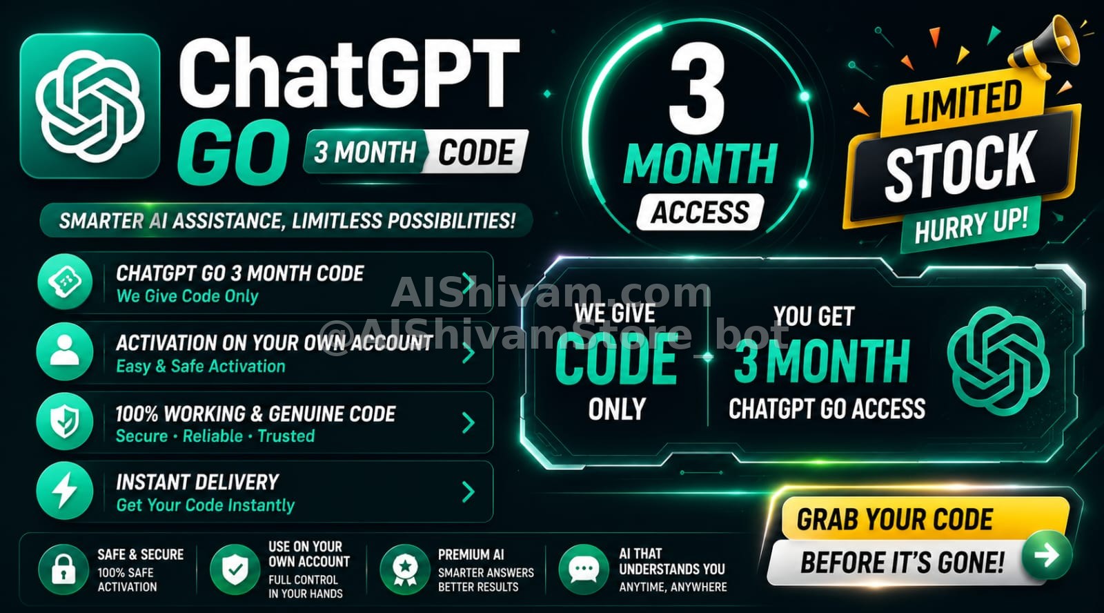 🤖 ChatGPT GO – 3 Month Code